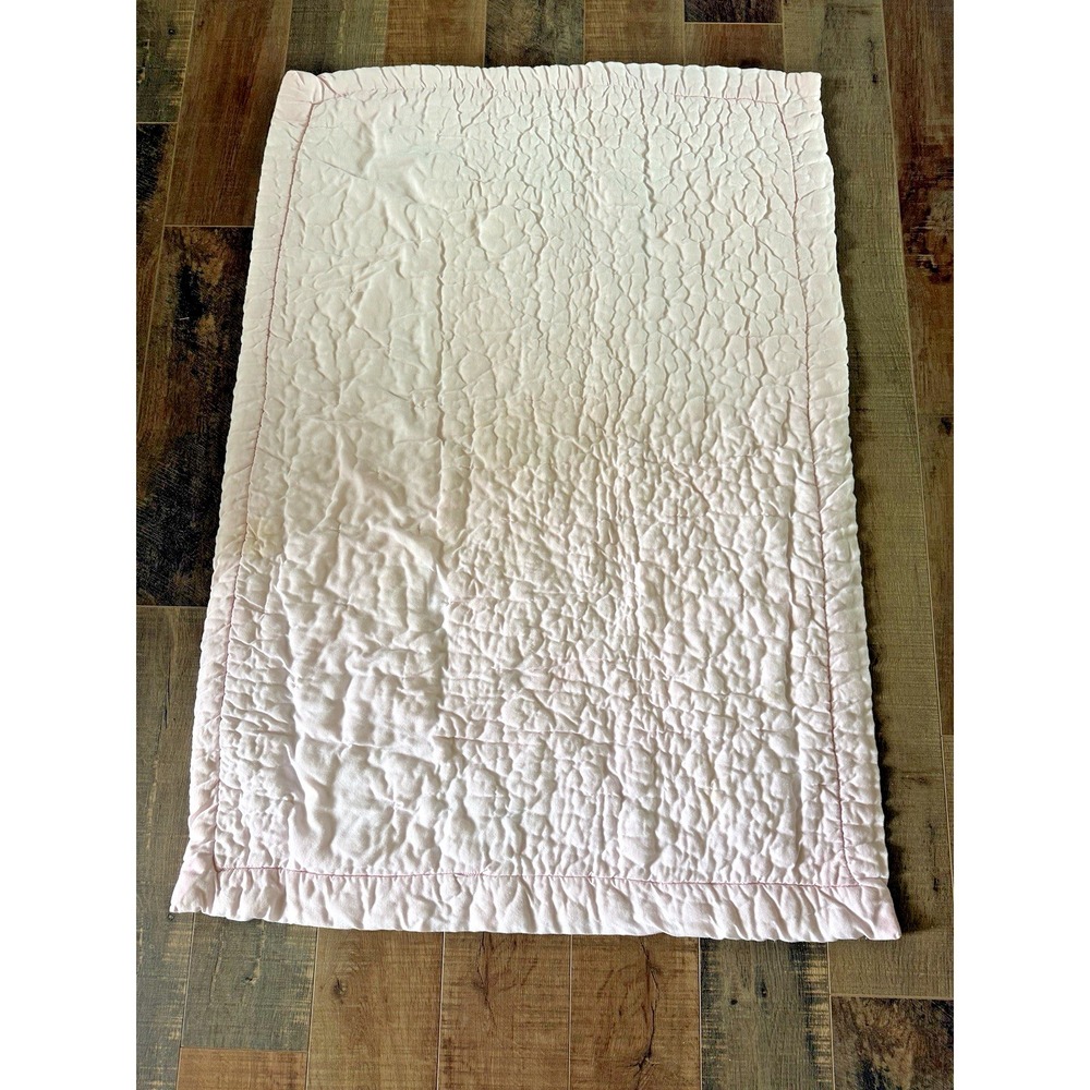 Quilt Flannel Hand Quilted Embroidered Baby Blanket Cotton Bunny Vtg 52 "X 37" - Picture 4 of 5